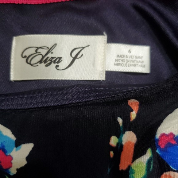 ELIZA J NEW YORK Dress Women's Size 6 Short Sleeved Black Floral Zip Closure - Picture 4 of 4
